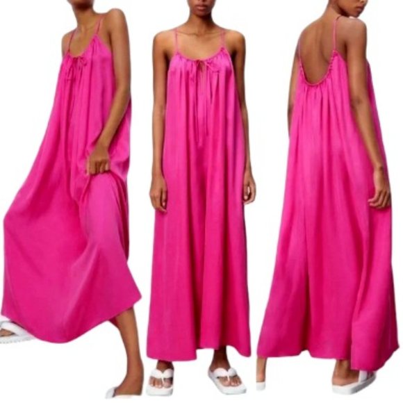 Zara Pink Flowy Maxi Dress - Picture 1 of 11